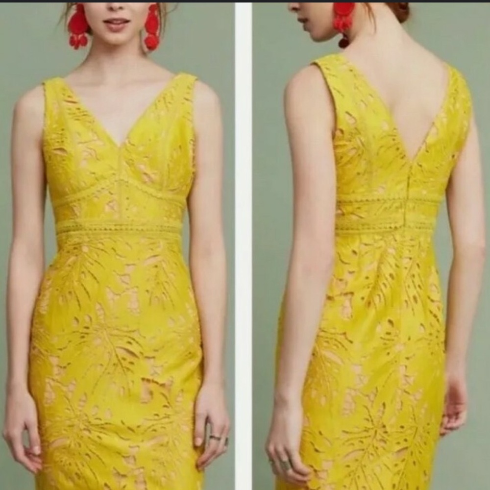 Anthropologie Maeve Vibrant Yellow Lace Midi Dress